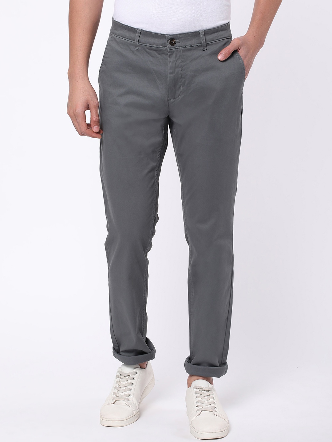 

R&B Men Regular Fit Cotton Chinos, Grey