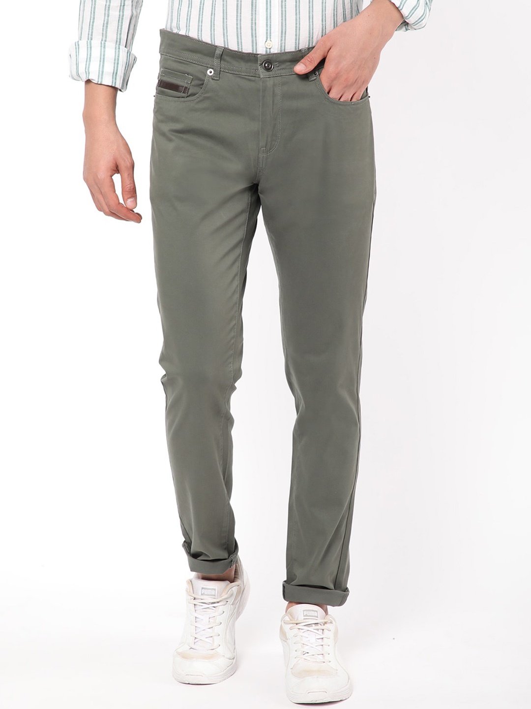 

R&B Men Regular Fit Cotton Chinos, Green