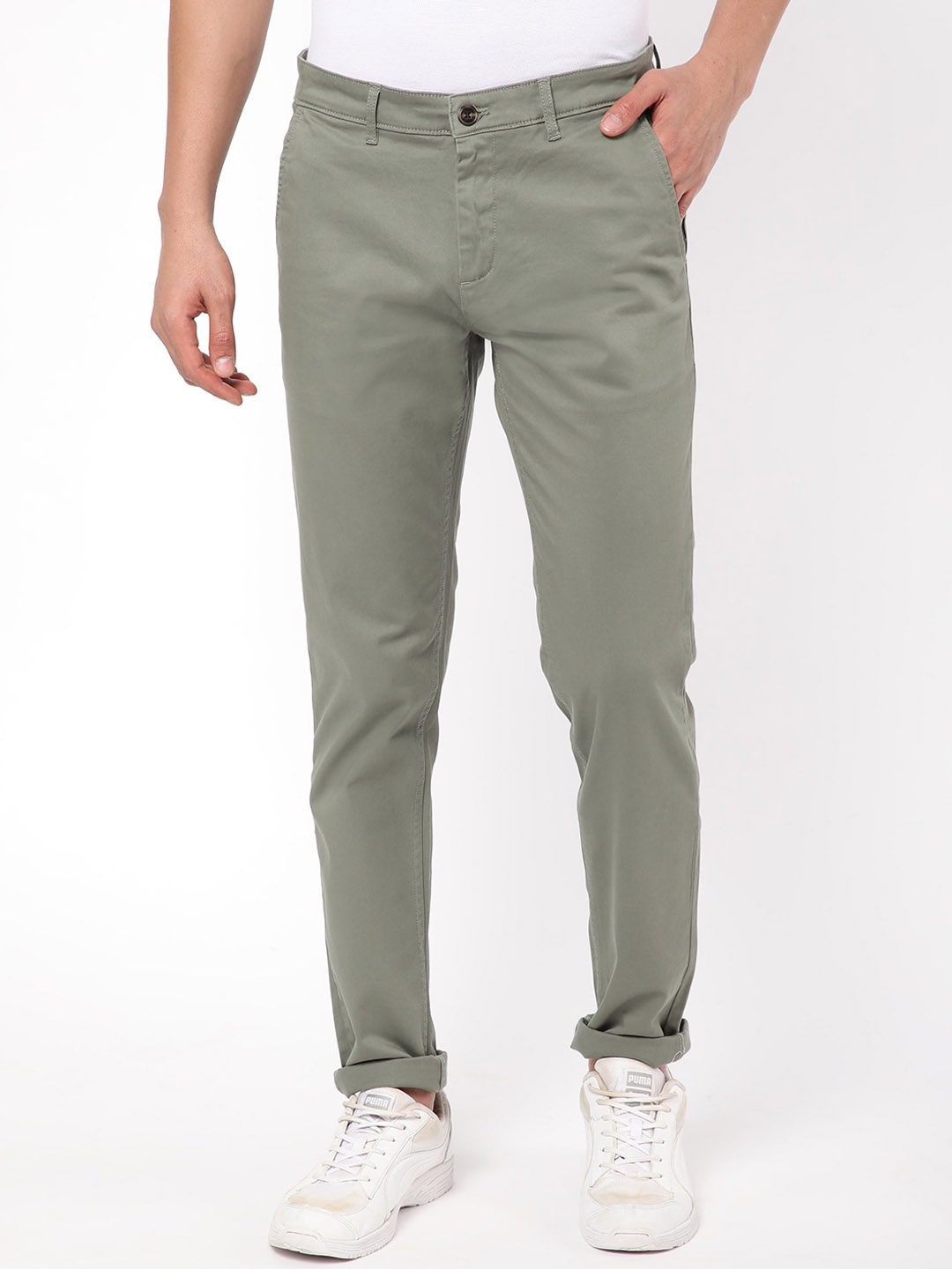 

R&B Men Regular Fit Mid-Rise Cotton Chinos, Green