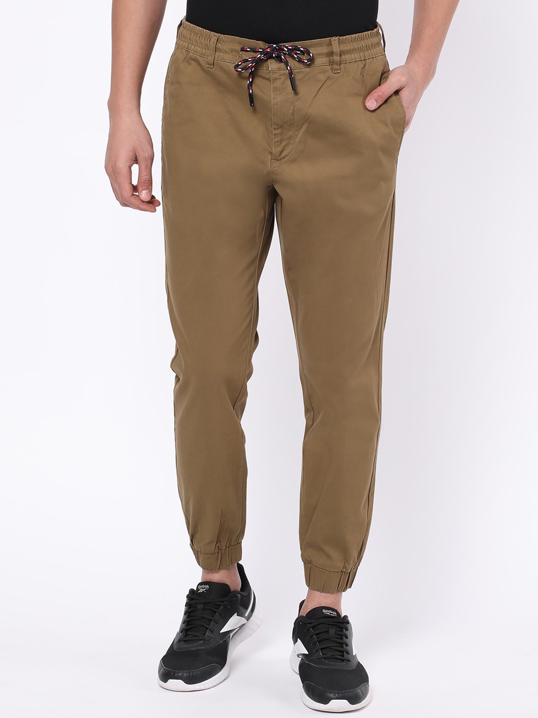 

R&B Men Cotton Regular Fit Mid-Rise Joggers, Brown