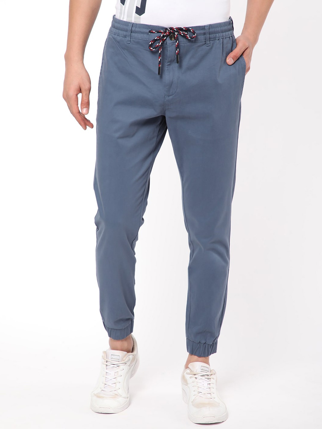 

R&B Men Cotton Regular Fit Mid-Rise Joggers, Blue