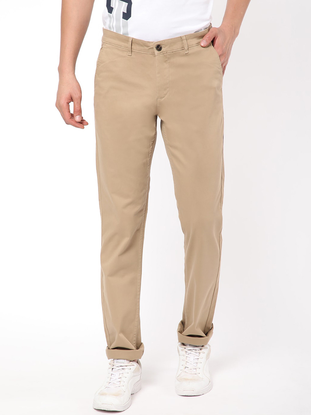 

R&B Men Regular Fit Mid-Rise Cotton Chinos, Beige