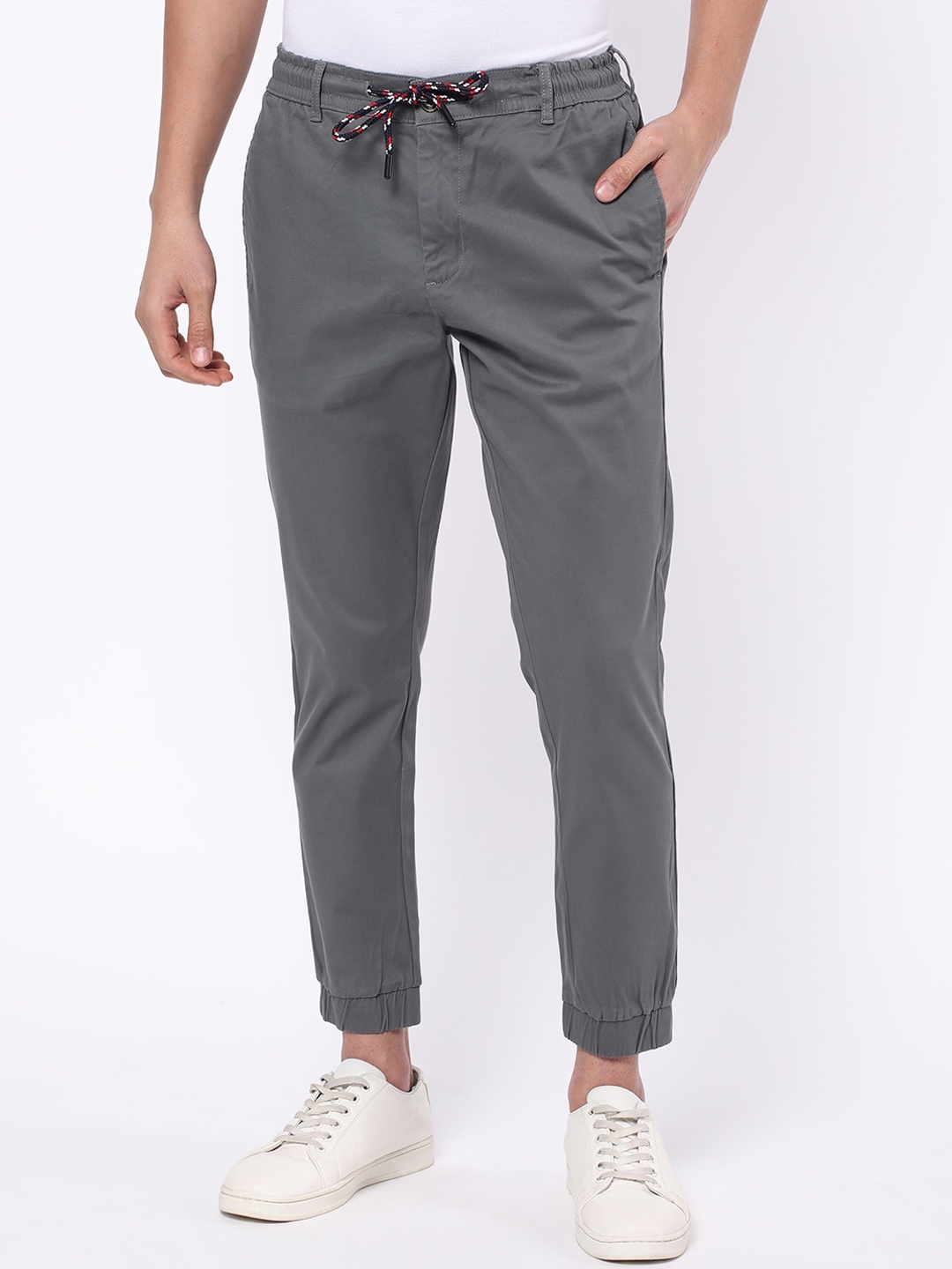 

R&B Men Regular Fit Cotton Mid-Rise Cropped Joggers, Charcoal