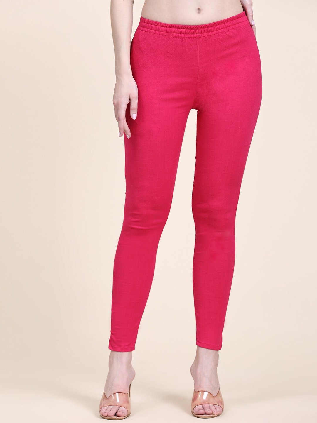 

Aawari Women Relaxed Straight Fit Mid-Rise Easy Wash Trousers, Pink