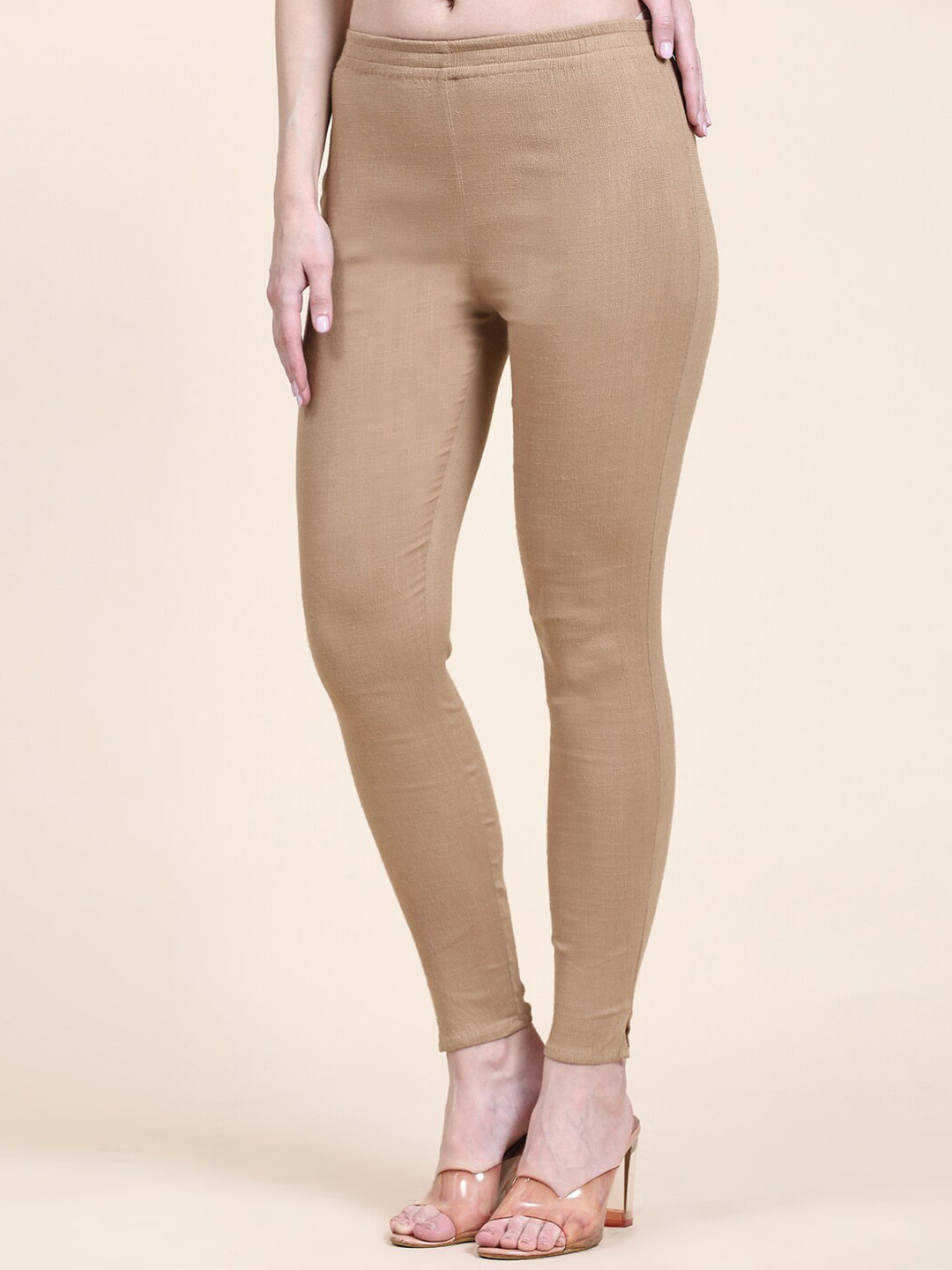 

Aawari Women Ankle-Length Lycra Leggings, Beige