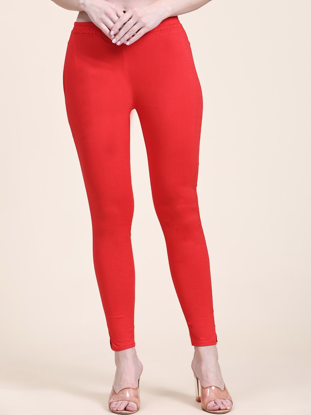 

Aawari Women Ankle-Length Lycra Leggings, Red
