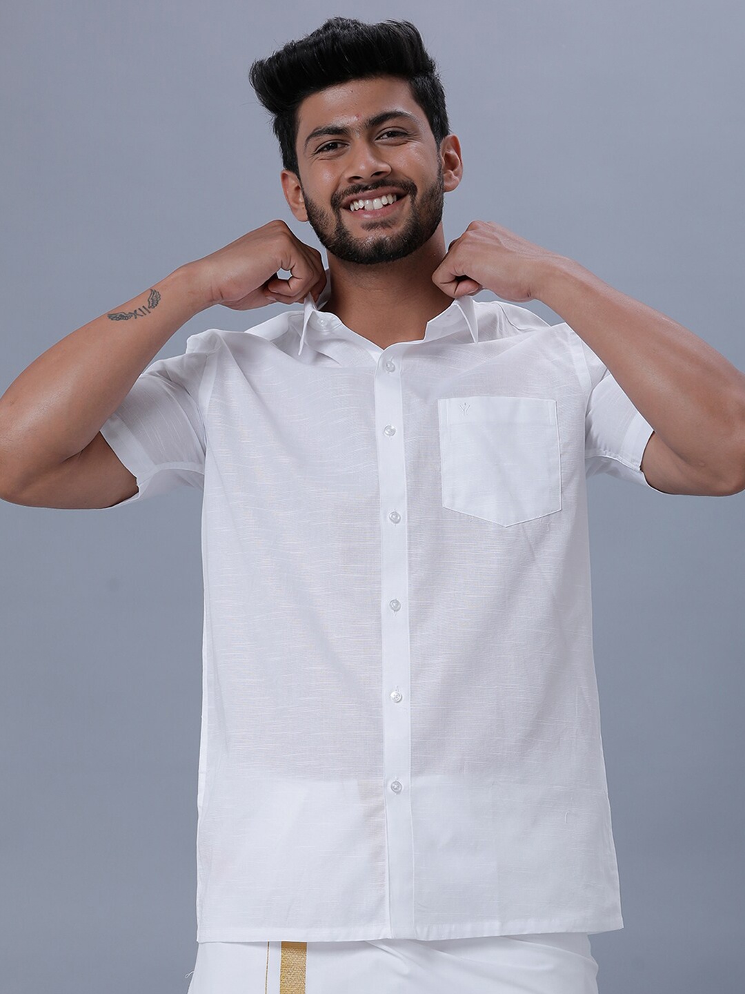 

Ramraj Regular Fit Cotton Ethnic Shirt, White