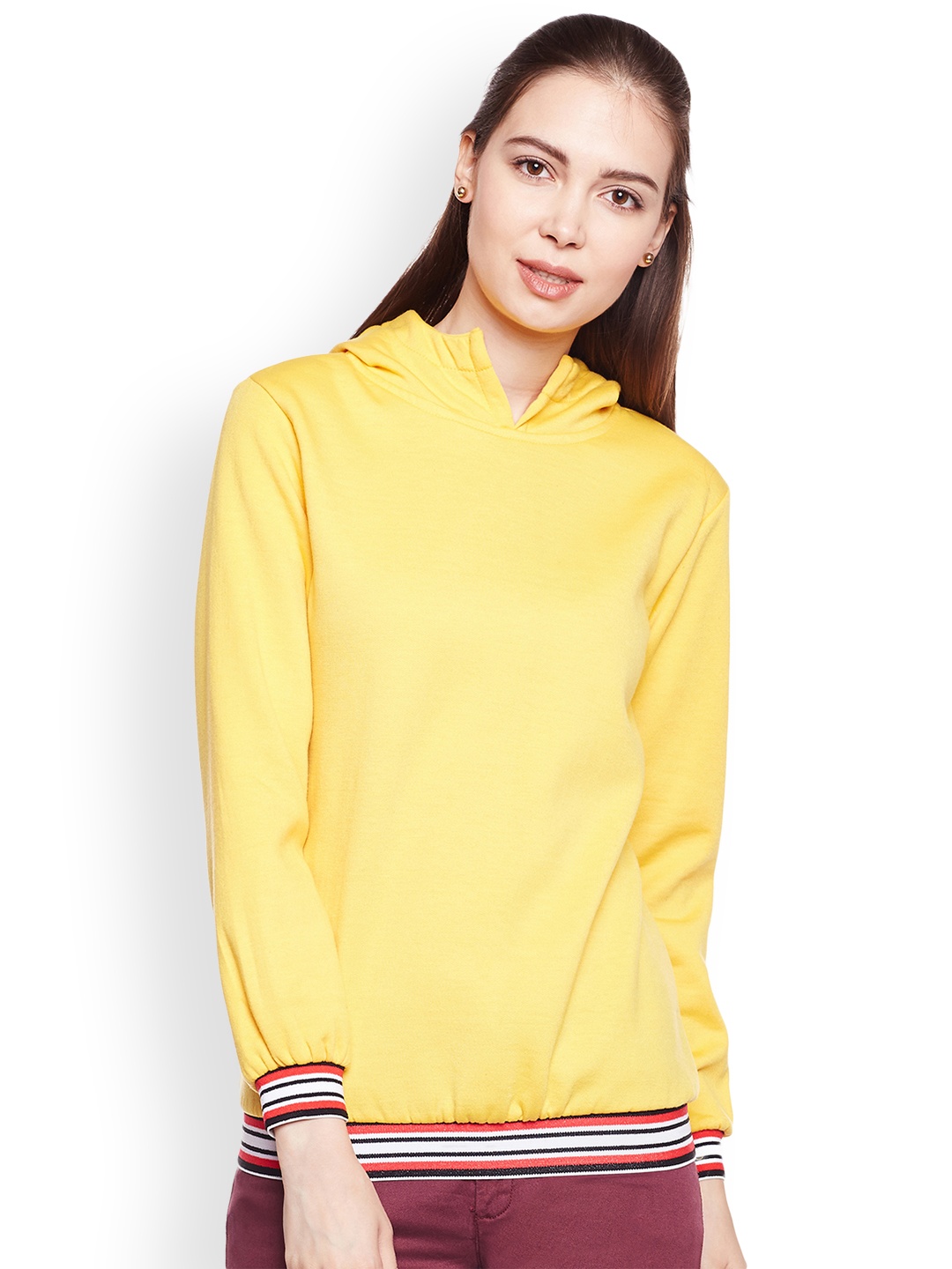 

Belle Fille Women Yellow Solid Hooded Sweatshirt