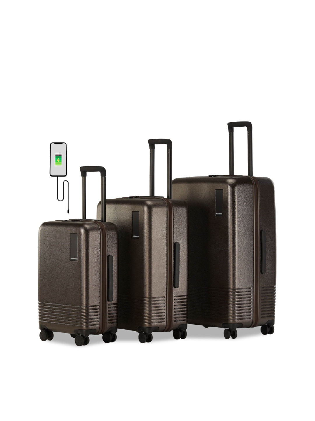 

MOKOBARA Set Of 3 Hard-Sided USB Charging Socket Trolley Suitcase, Brown