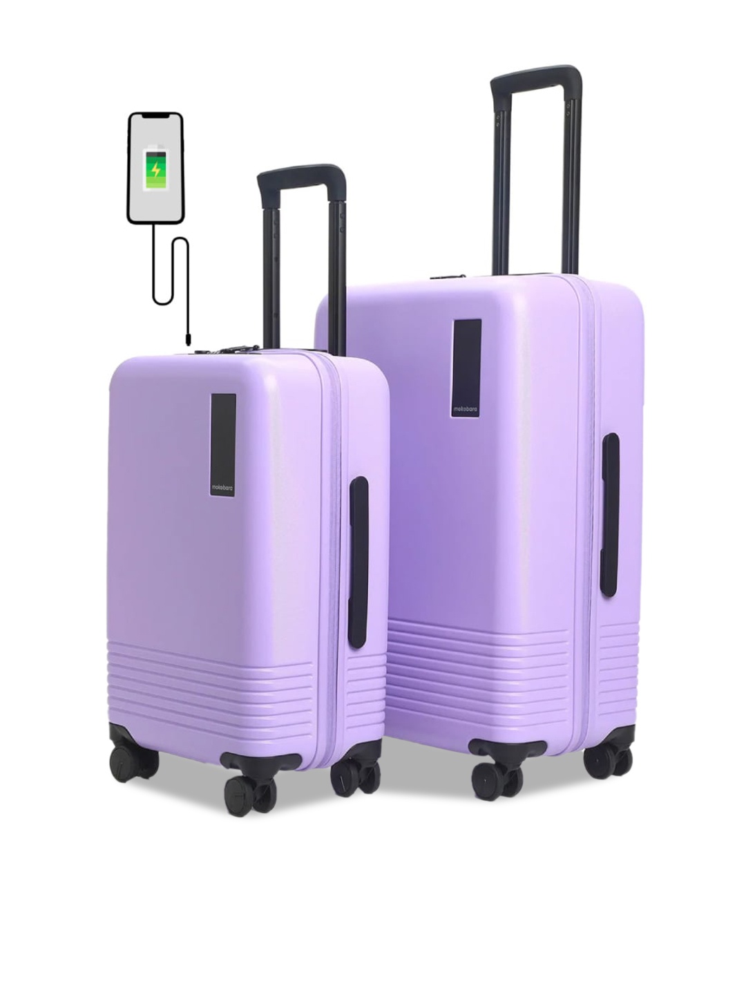 

MOKOBARA Set Of 2 Hard-Sided USB Charging Socket Trolley Suitcases, Lavender