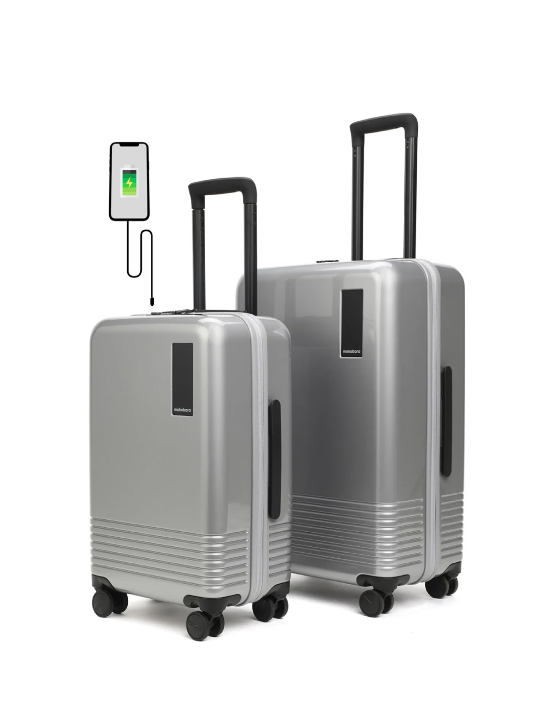 

MOKOBARA Set Of 2 Hard-Sided USB Charging Socket Trolley Suitcases, Steel