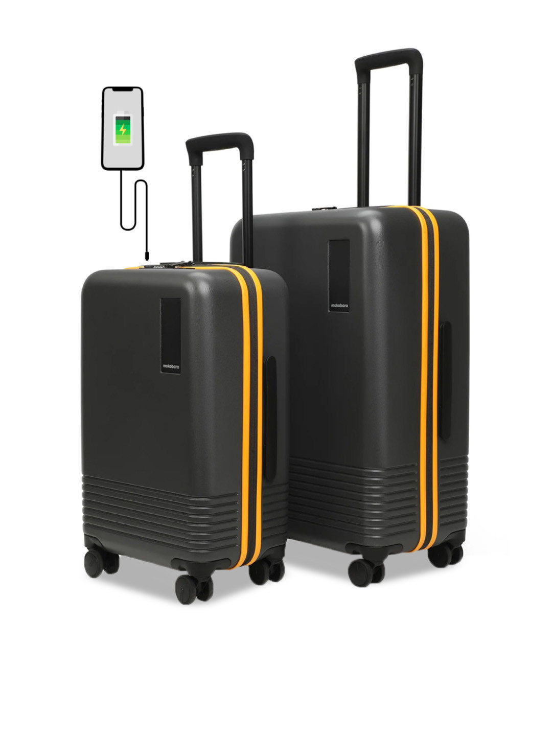 

MOKOBARA Set Of 2 Hard-Sided USB Charging Socket Trolley Suitcases, Charcoal