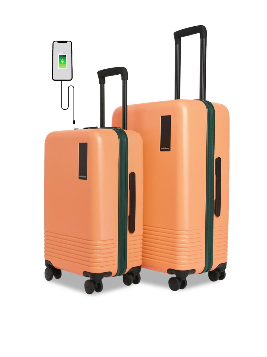 

MOKOBARA Set of 2 Hard-Sided USB Charging Socket Cabin Trolley Suitcase, Orange