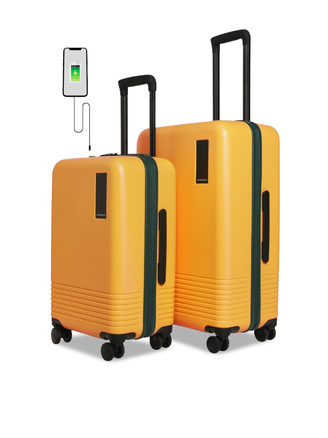 

MOKOBARA Set of 2 Hard-Sided USB Charging Socket Cabin Luggage Trolley Bag, Yellow