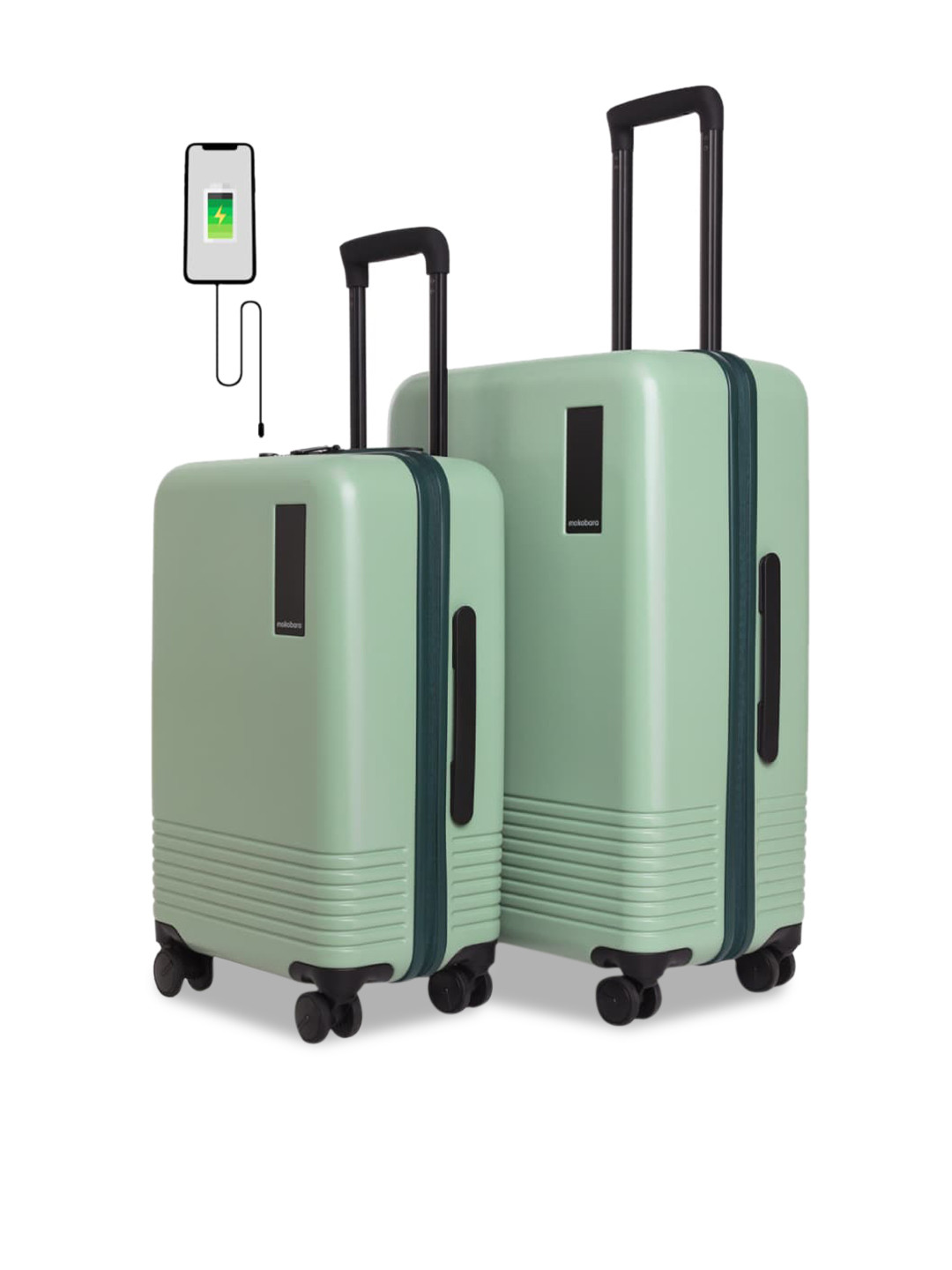 

MOKOBARA Set of 2 Hard-Sided USB Charging Socket Trolley Bags, Green