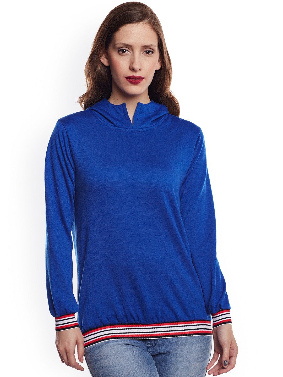 

Belle Fille Women Blue Solid Hooded Sweatshirt