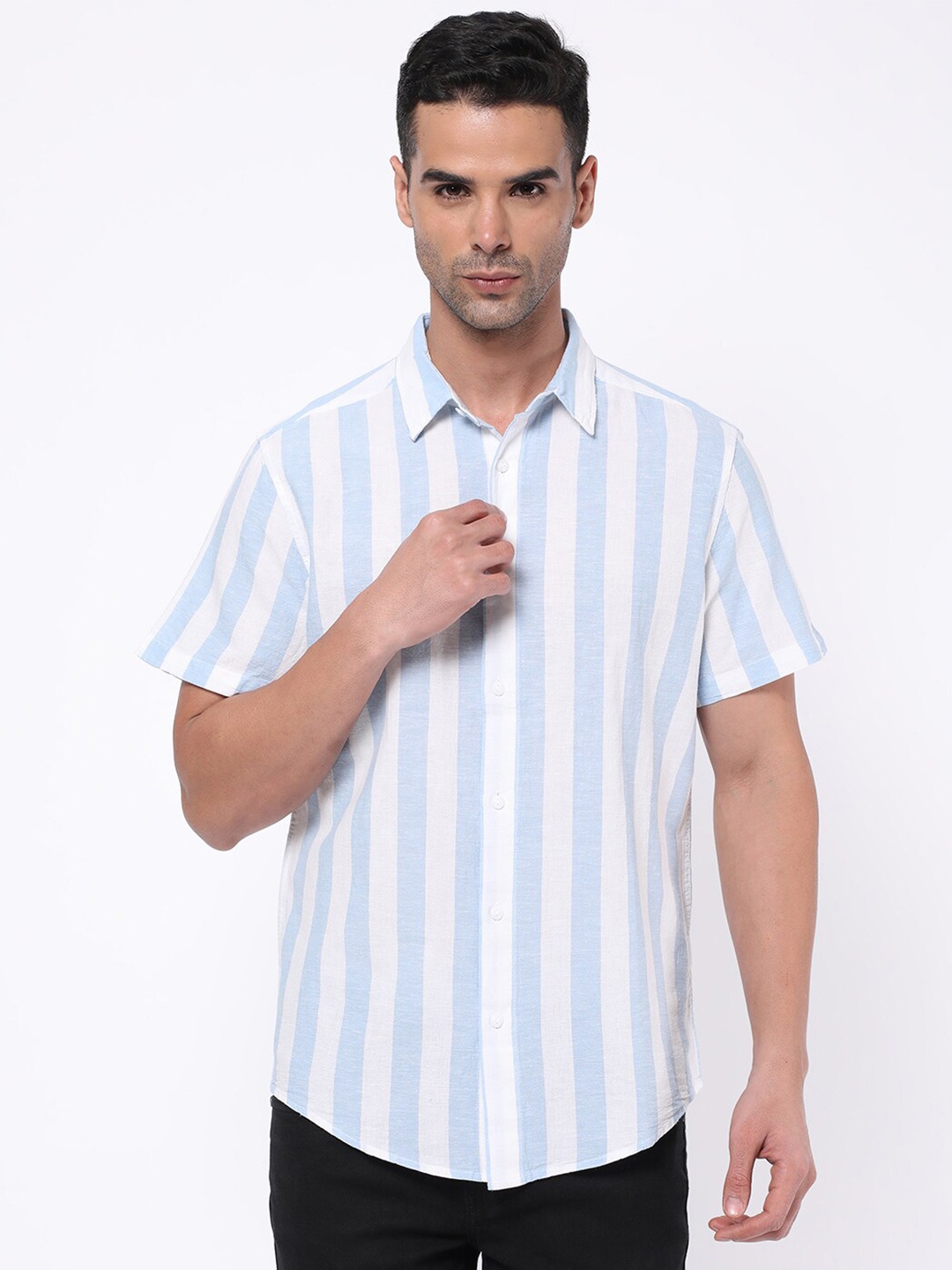 

R&B Striped Cotton Casual Shirt, Blue