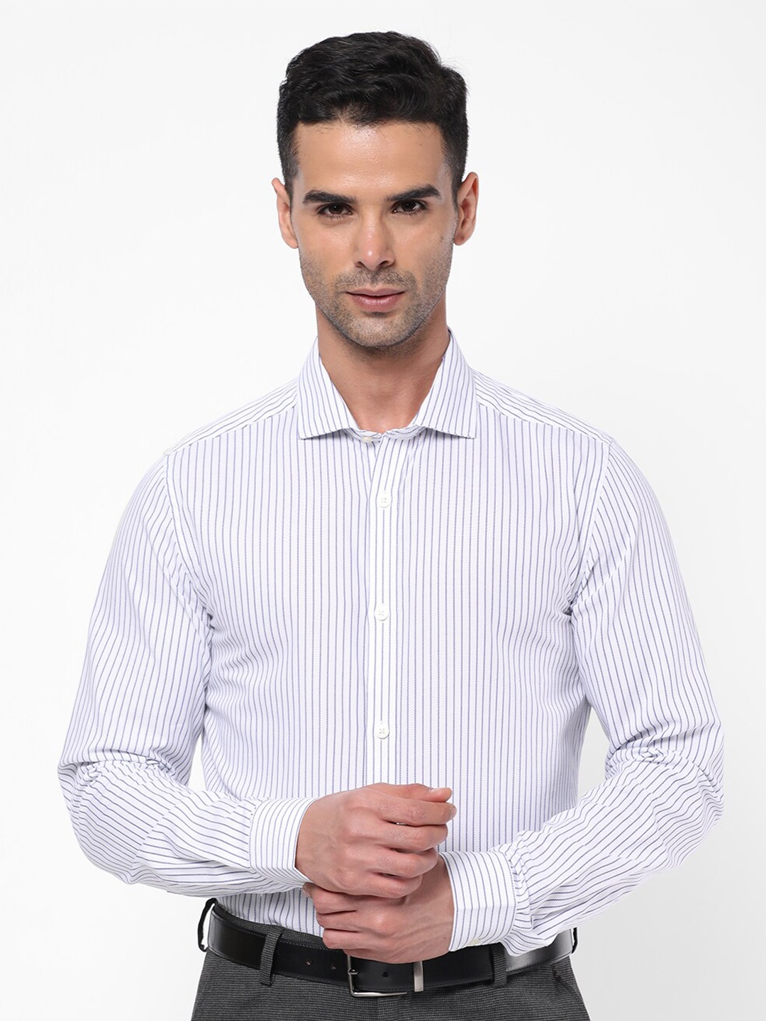 

R&B Vertical Stripes Striped Cotton Formal Shirt, White
