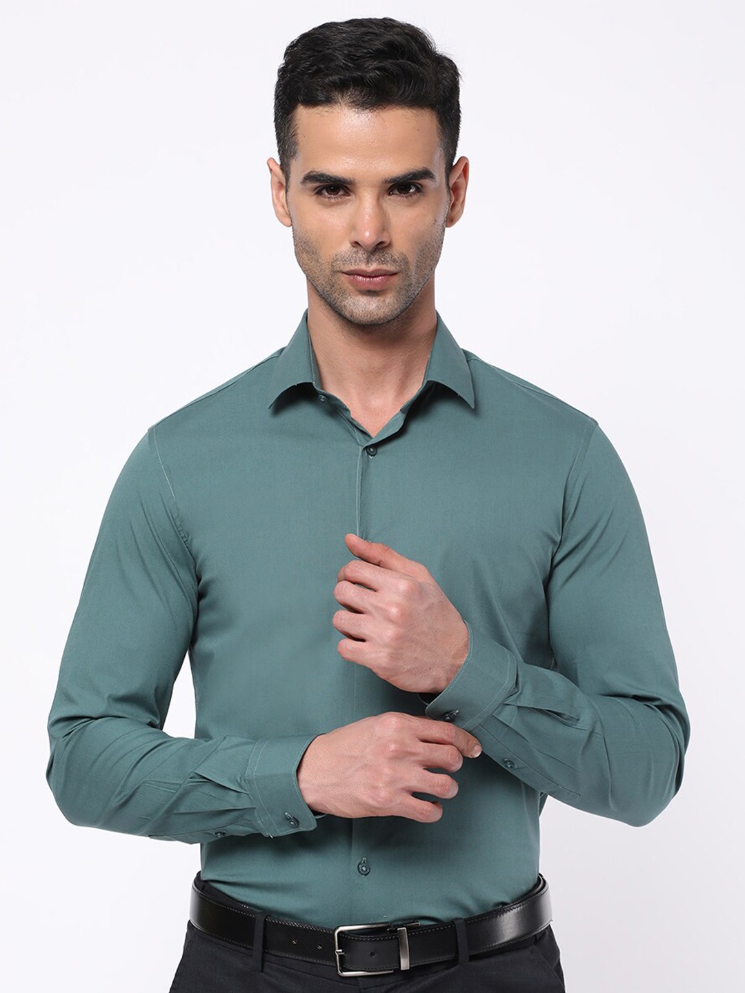 

R&B Spread Collar Cotton Formal Shirt, Green