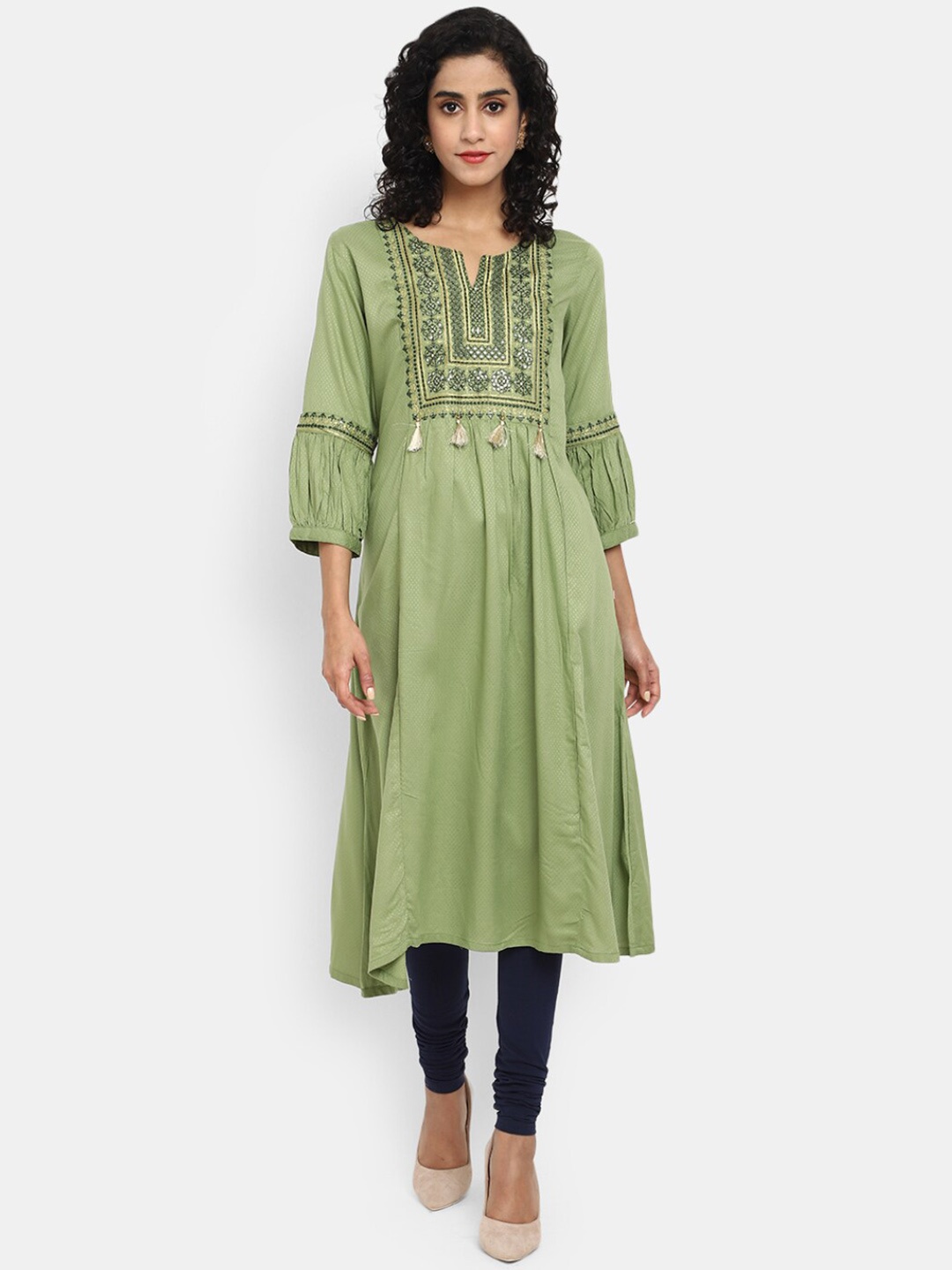 

V-Mart Women Green Flared Sleeves Gotta Patti Kurta