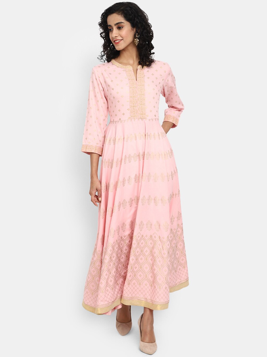 

V-Mart Women Pink Yoke Design Thread Work Anarkali Kurta