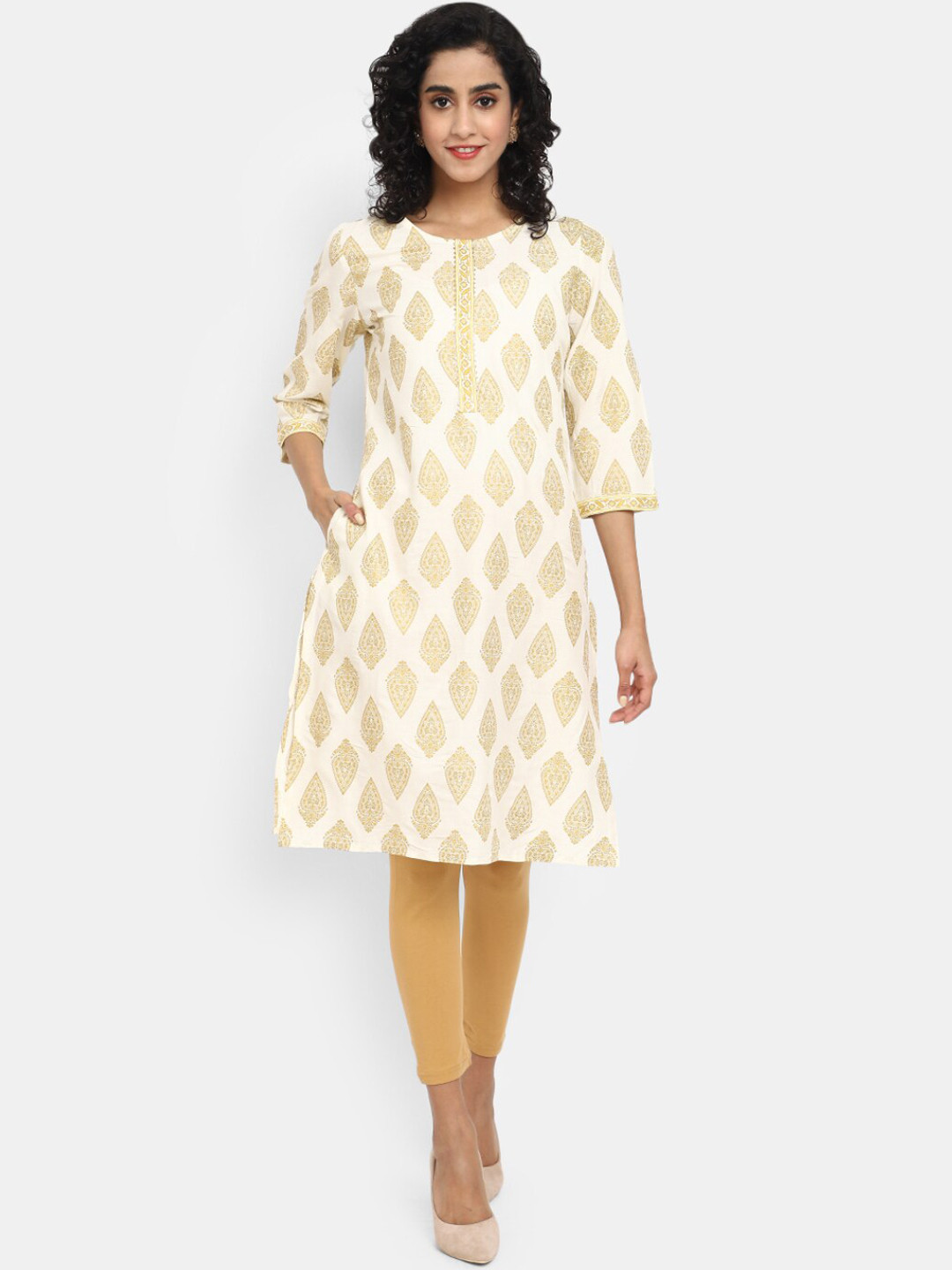 

V-Mart Ethnic Motifs Printed Straight Kurta, Off white