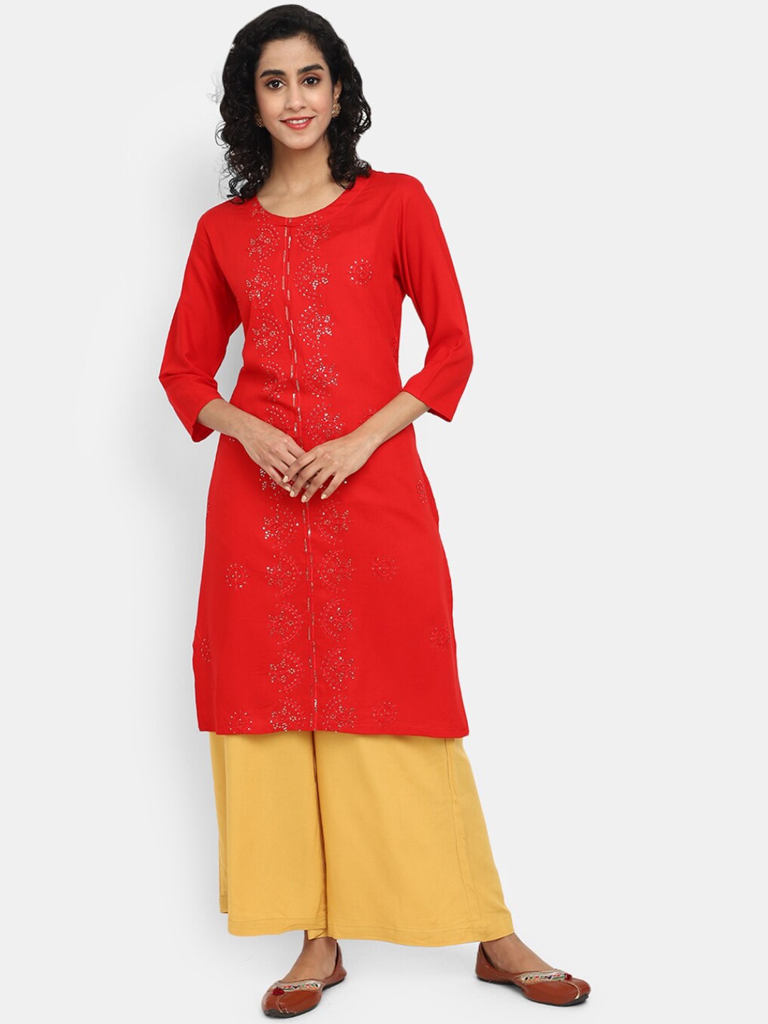 

V-Mart Women Red Geometric Mirror Work Kurta