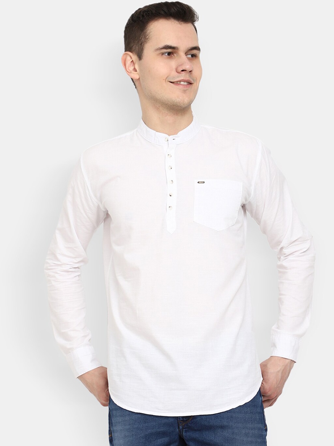 

V-Mart Band Collar Pure Cotton Kurta, White