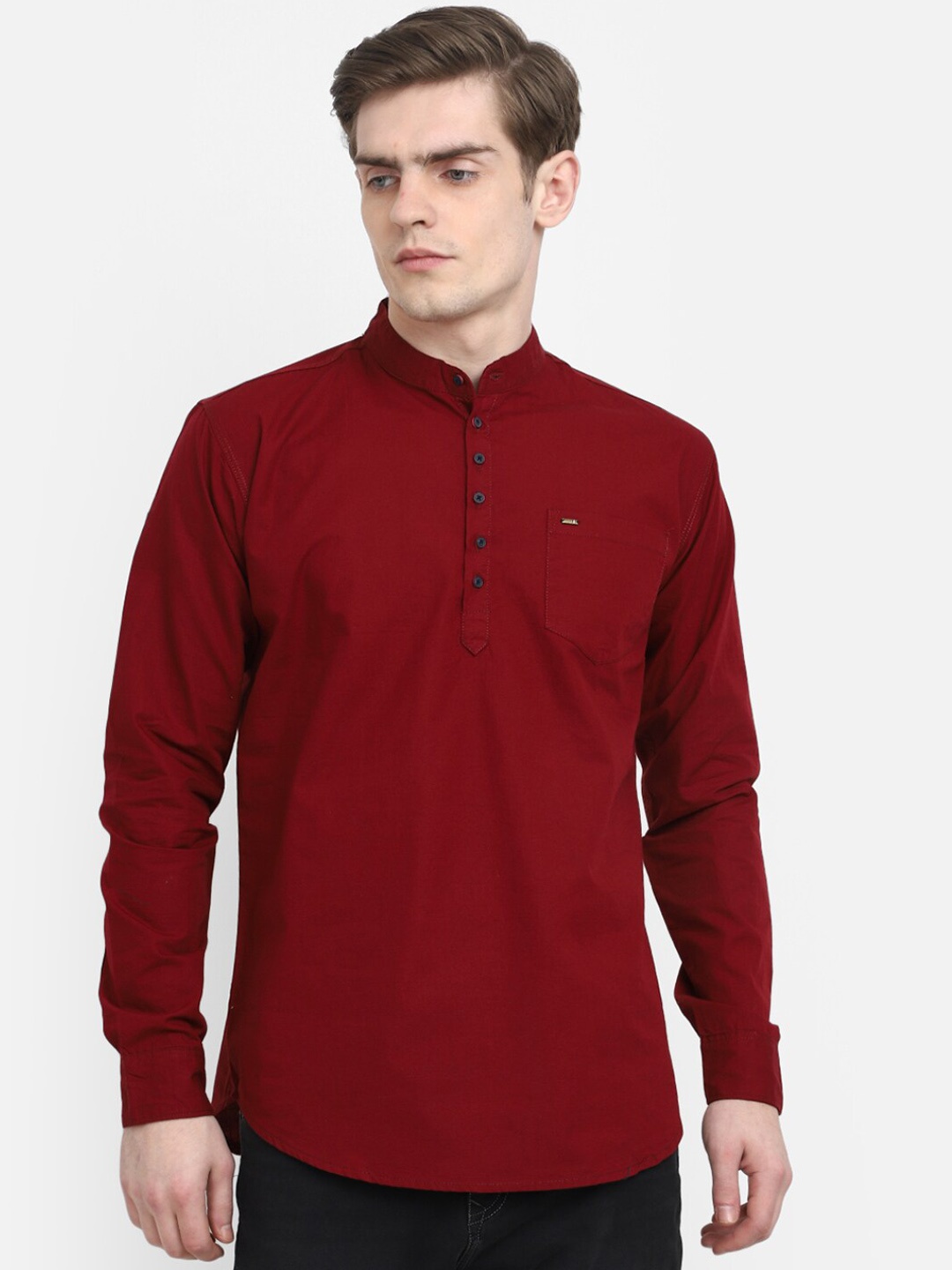 

V-Mart Band Collar Pure Cotton Kurta, Maroon