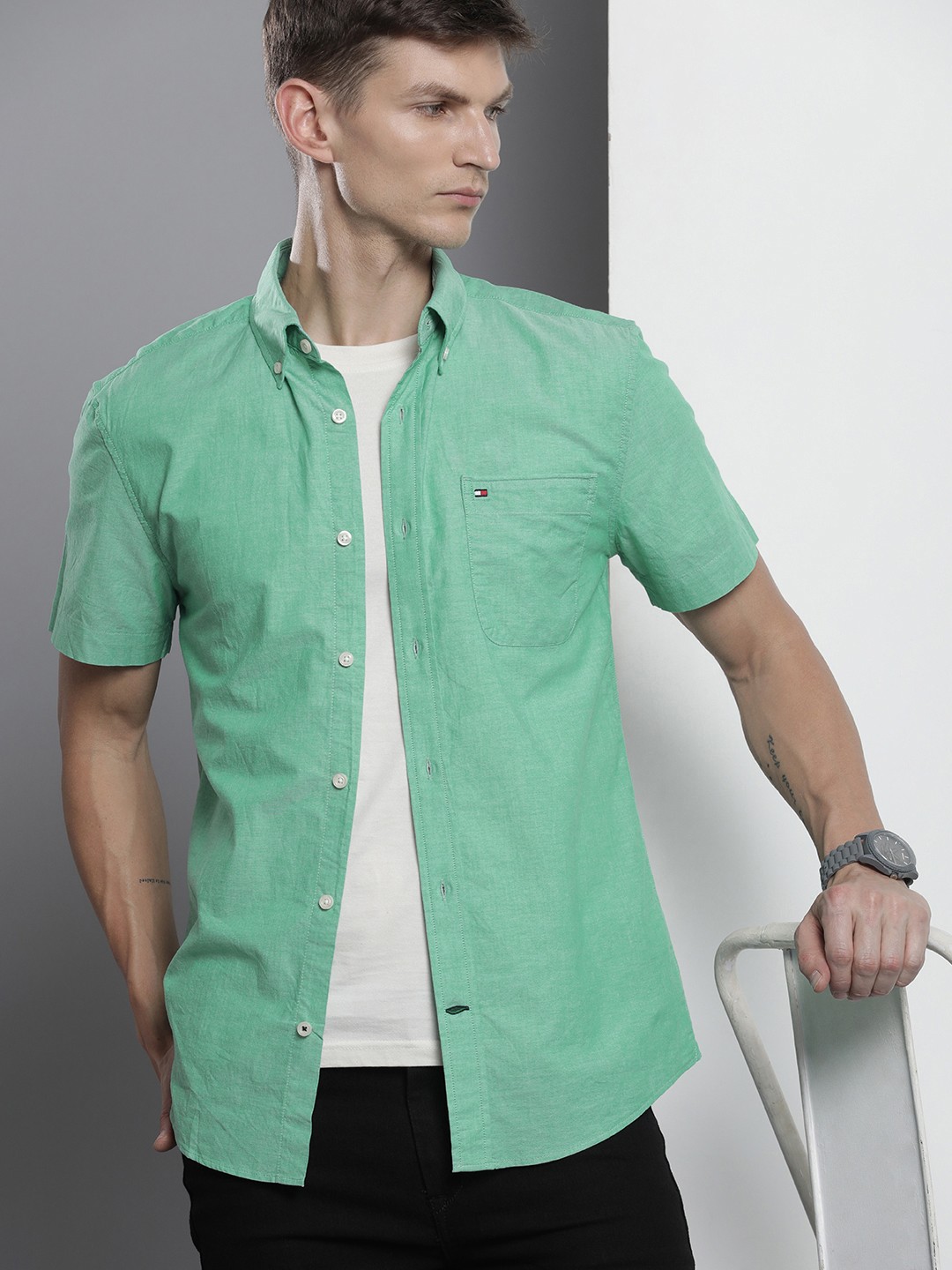 

Tommy Hilfiger Pure Cotton Casual Shirt, Green