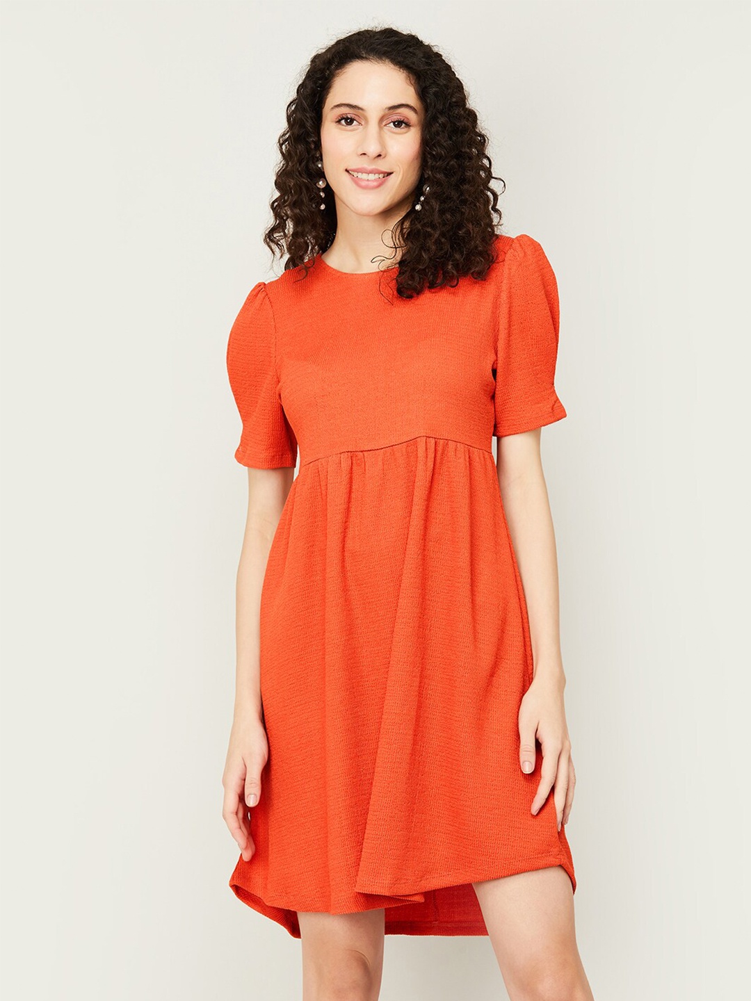 

Fame Forever by Lifestyle Short Puff Sleeve A-Line Dress, Orange