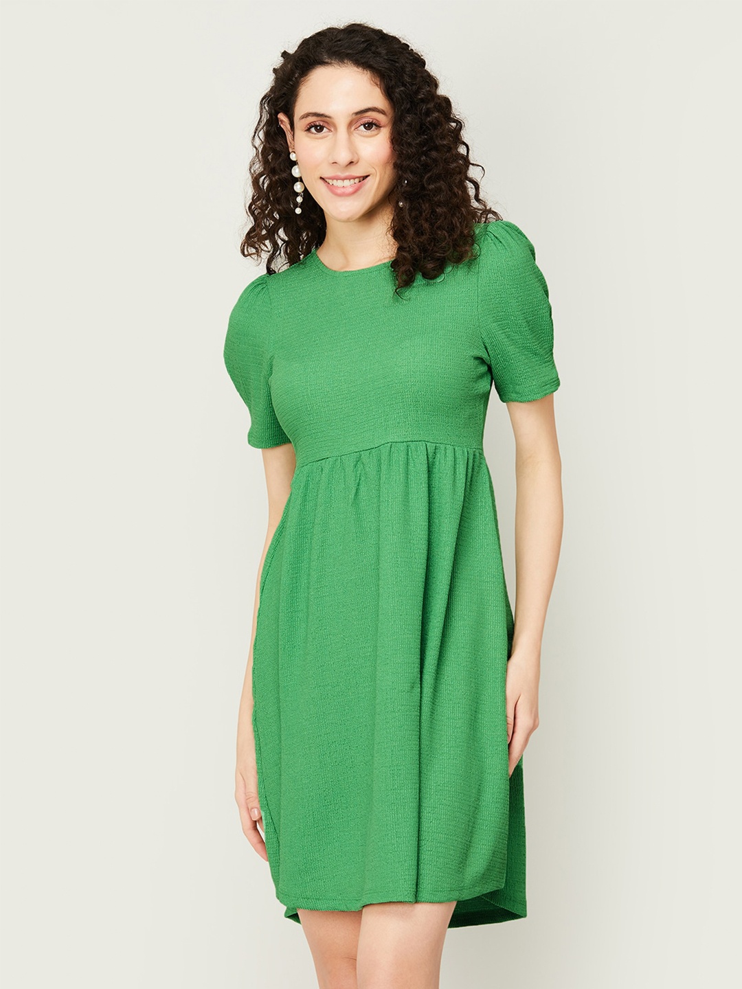 

Fame Forever by Lifestyle Puff Sleeve A-Line Dress, Green