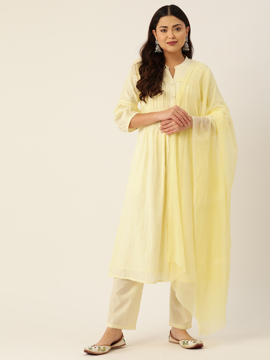 

MISRI Pure Cotton Kurta with Trousers & With Dupatta, Yellow