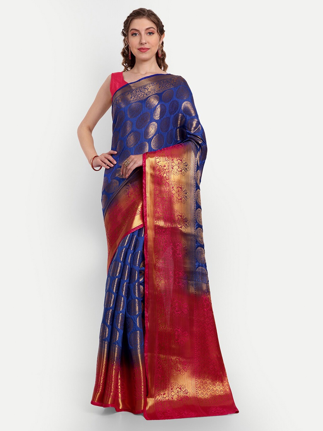 

Paramparik Textile Ethnic Motifs Woven Design Zari Pure Silk Banarasi Saree, Blue