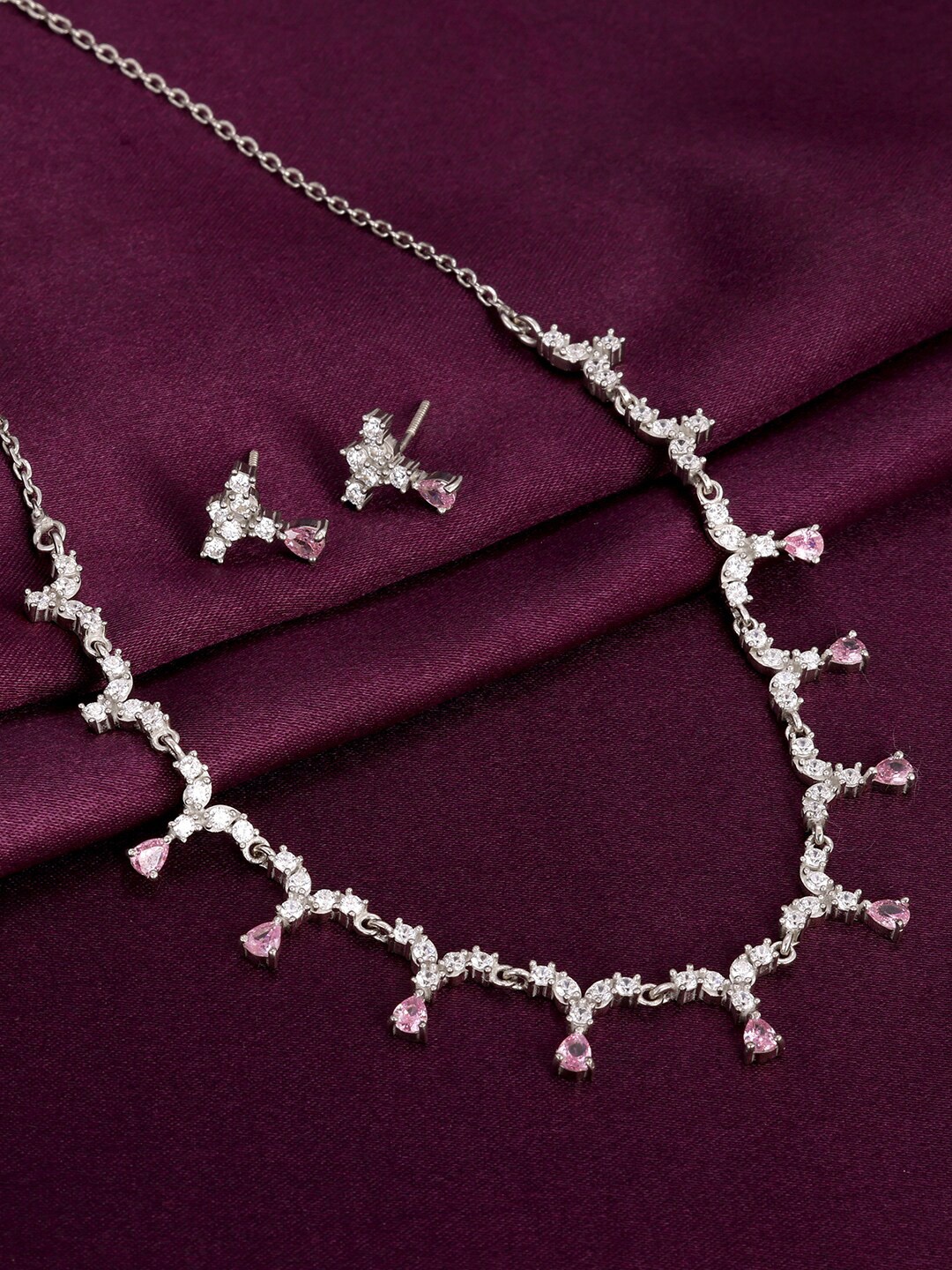 

GIVA 92.5 Sterling Silver Rhodium-Plated Stone-Studded Jewellery Set, White