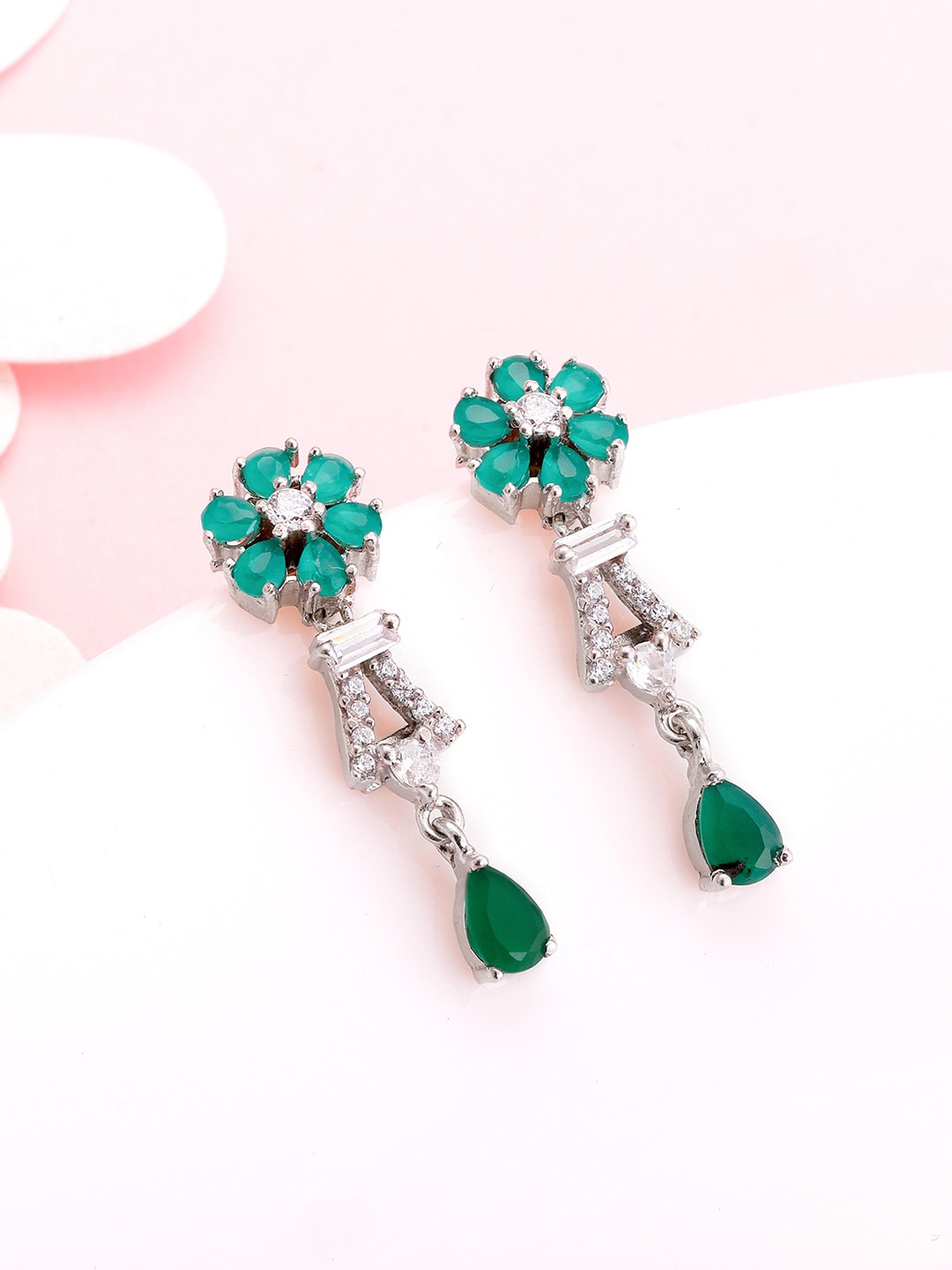 

GIVA Rhodium-plated Contemporary Drop Earrings, Green
