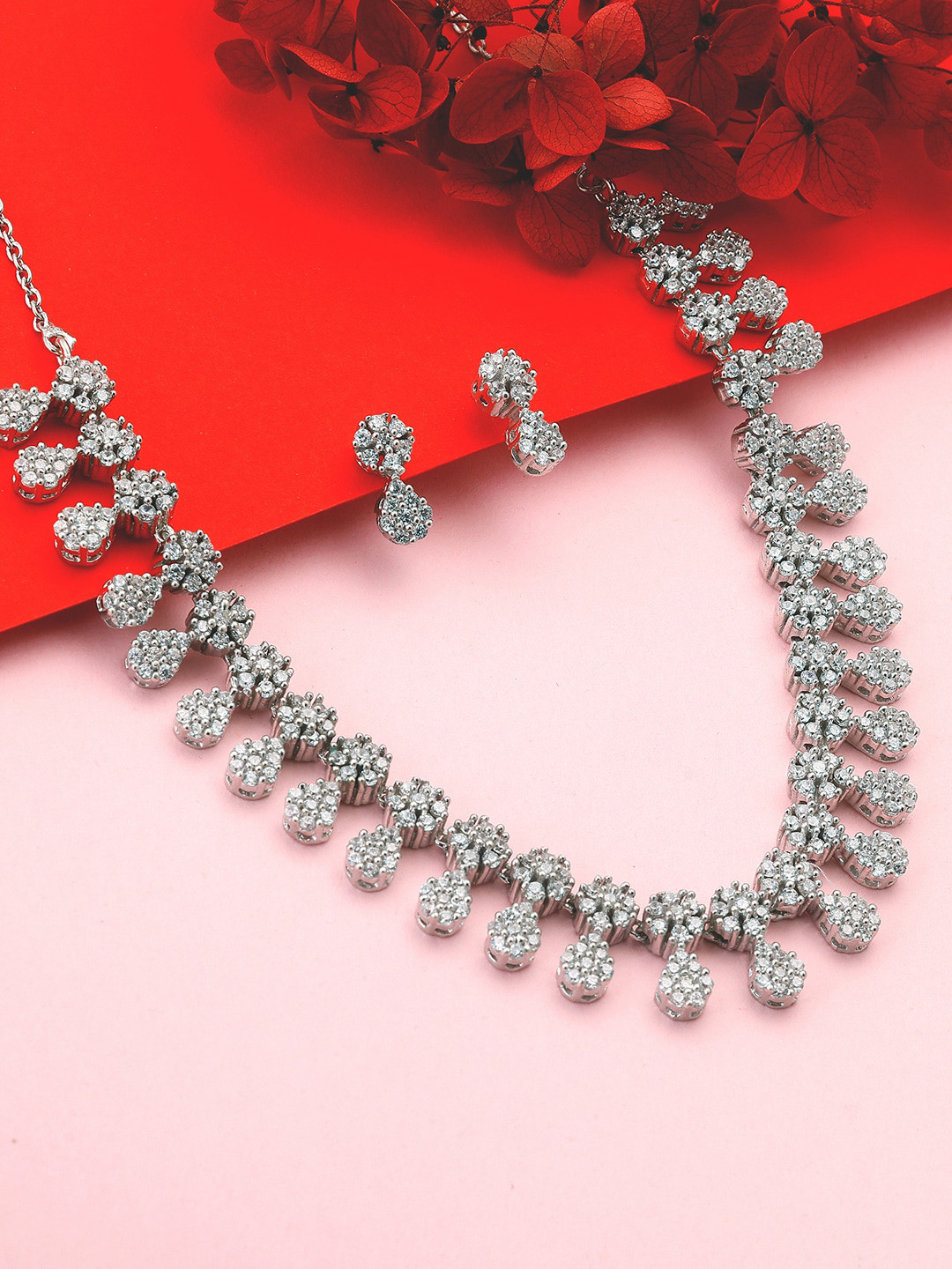 

GIVA 925 Sterling Silver Rhodium-Plated CZ Studded Jewellery Set, White