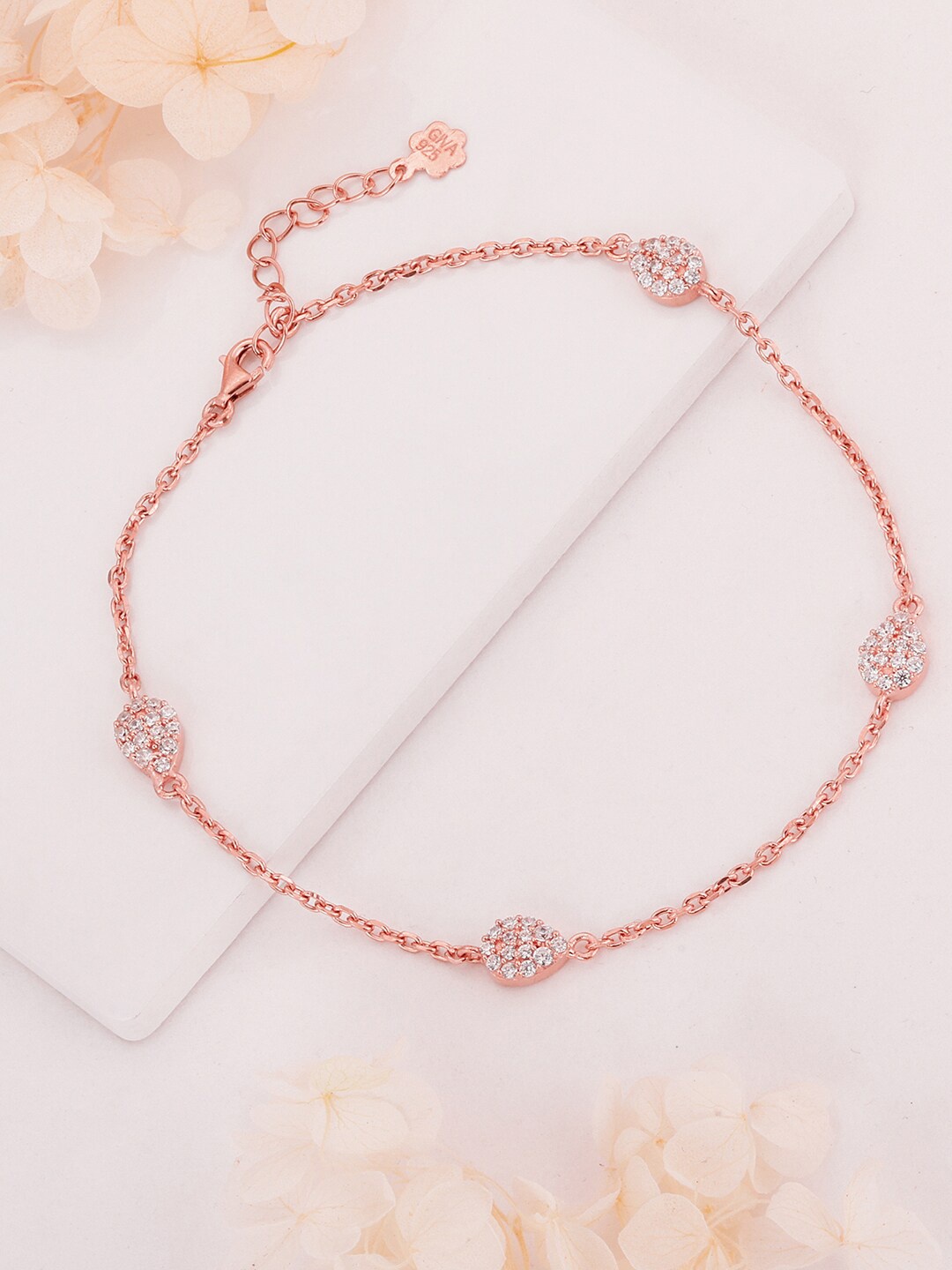 

GIVA 925 Sterling Silver Rose Gold-Plated CZ-Studded Anklet