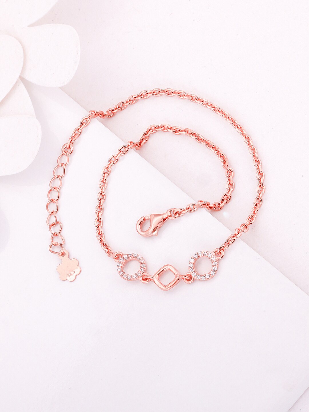 

GIVA 925 Sterling Silver Rose Gold-Plated Stone-Studded Wreath Marquise Anklet