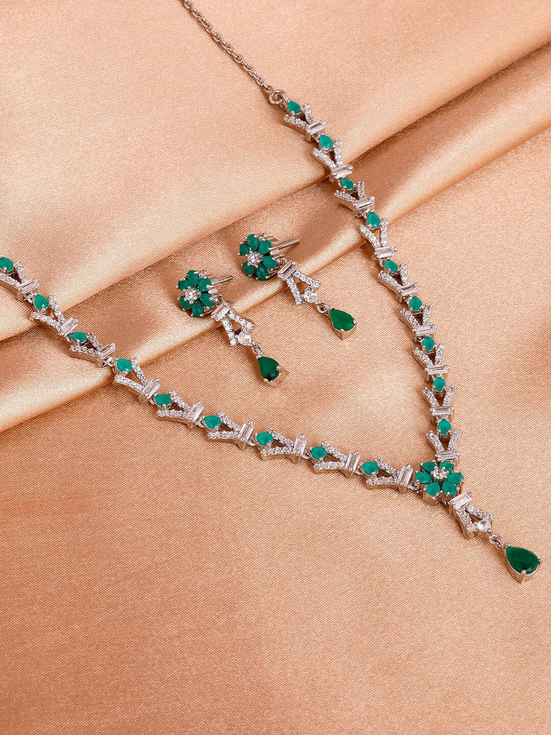 

GIVA 925 Sterling Silver Rhodium-Plated & Stone-Studded Jewellery Set, White