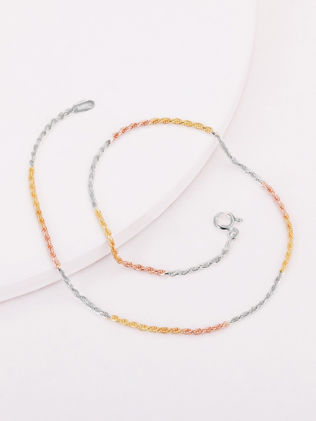 

GIVA 925 Sterling Silver Rhodium-Plated Triple Tone Twisted Chain Anklet, Rose gold