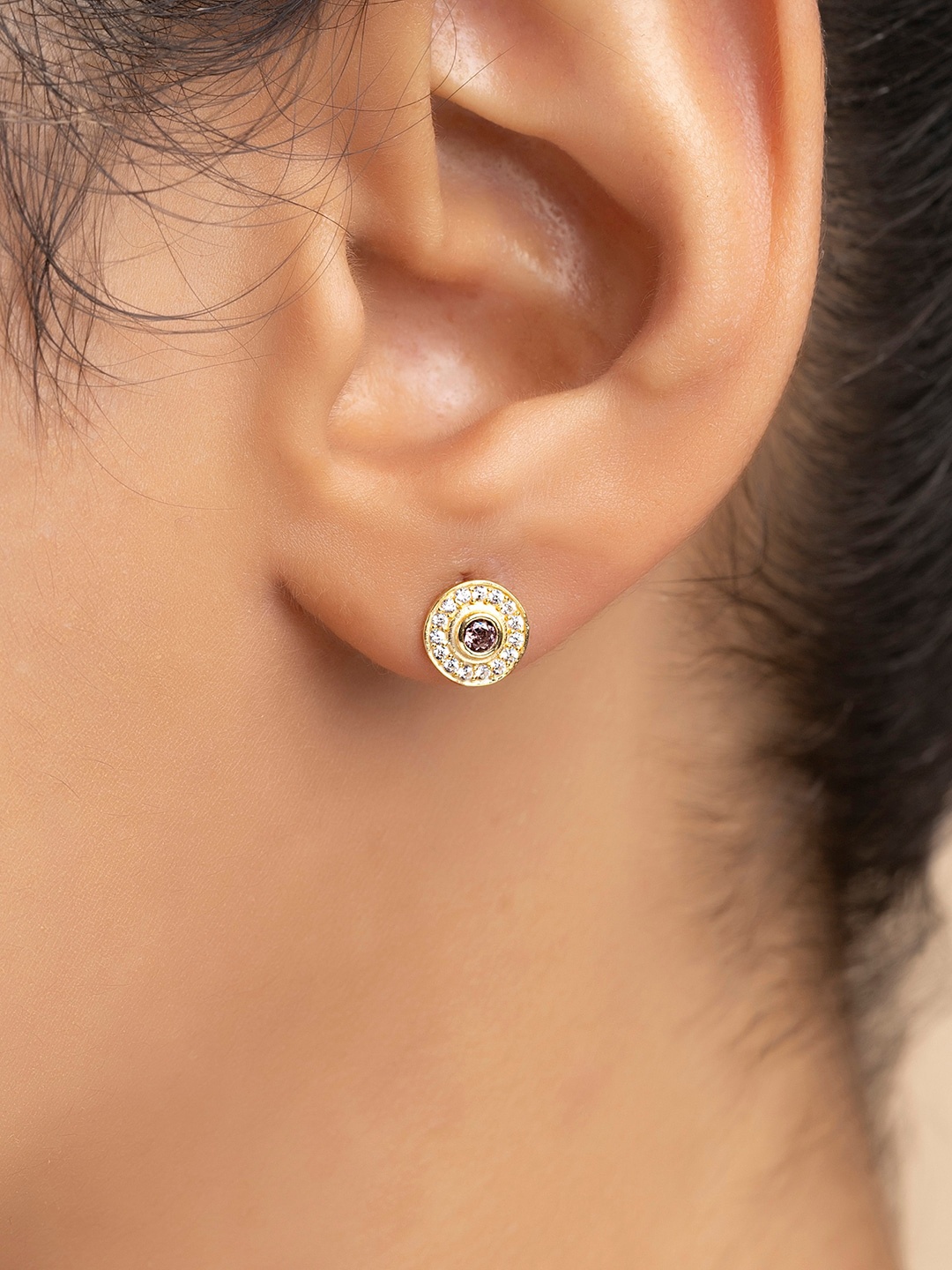 

March by FableStreet 18k Gold Plated Zircon Contemporary Studs Earrings, Purple