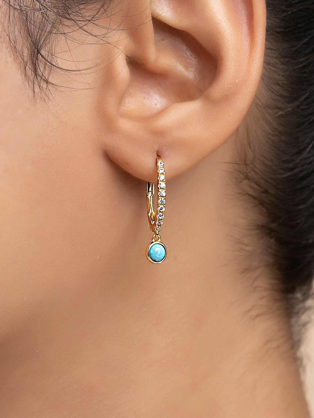 

March by FableStreet 18k Gold-Plated Turquoise Contemporary Hoop Earrings, Blue