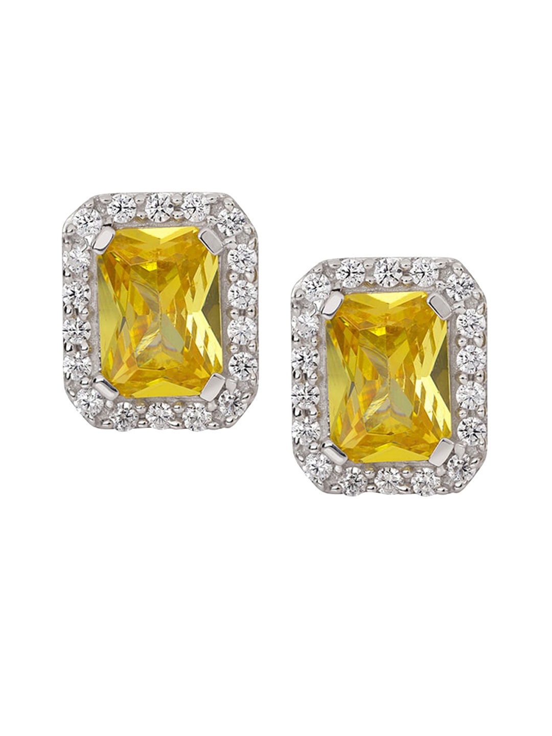 

March by FableStreet Rhodium-Plated Zircon-Studded Contemporary Studs Earrings, Yellow