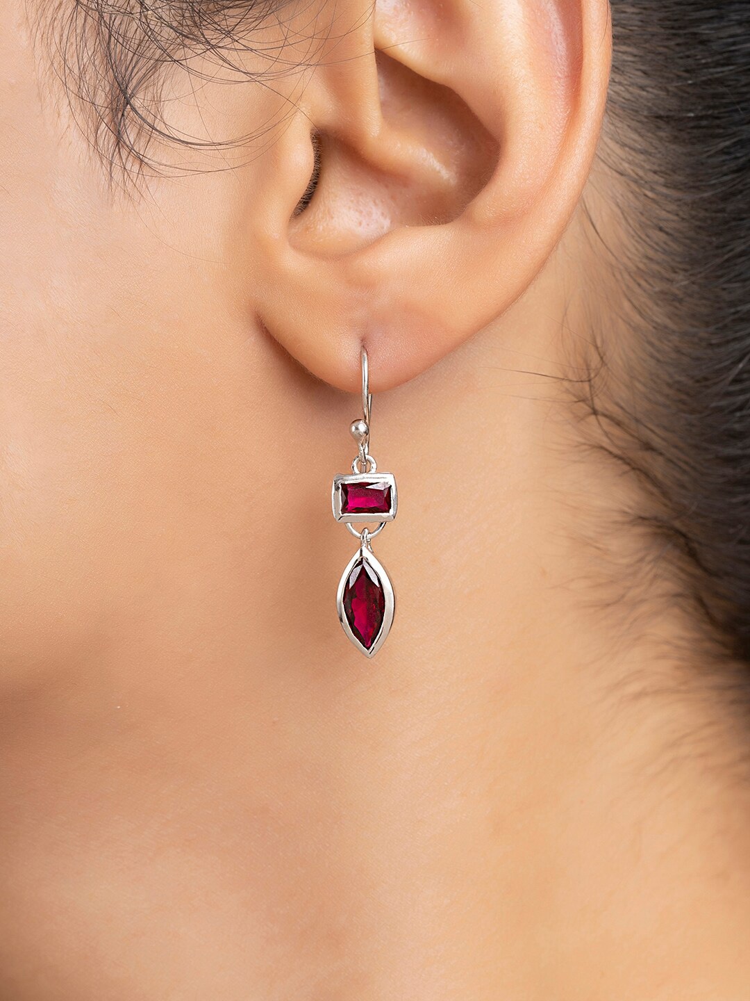

March by FableStreet Silver-Plated Contemporary Drop Earrings, Red