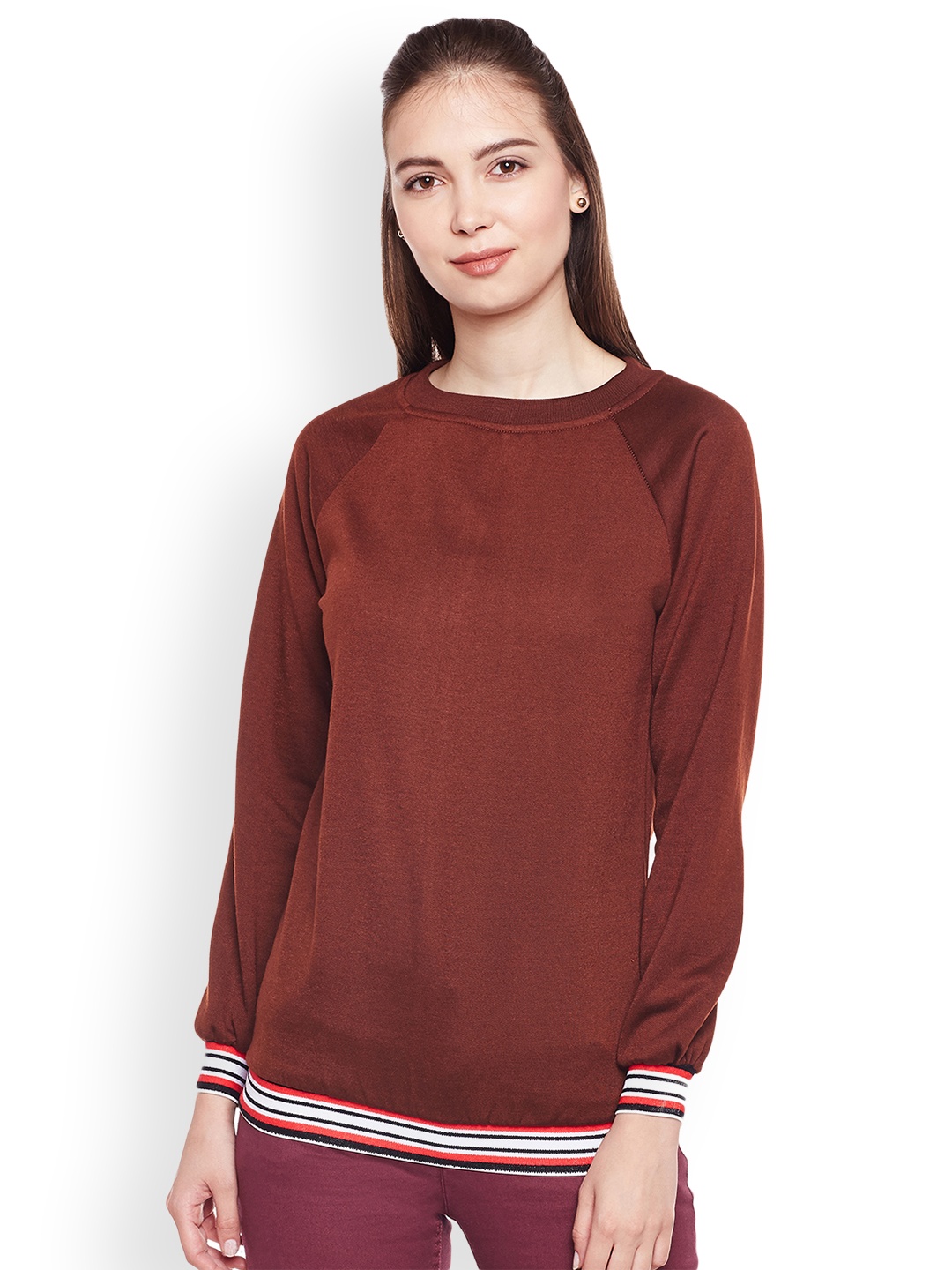 

Belle Fille Women Brown Solid Sweatshirt