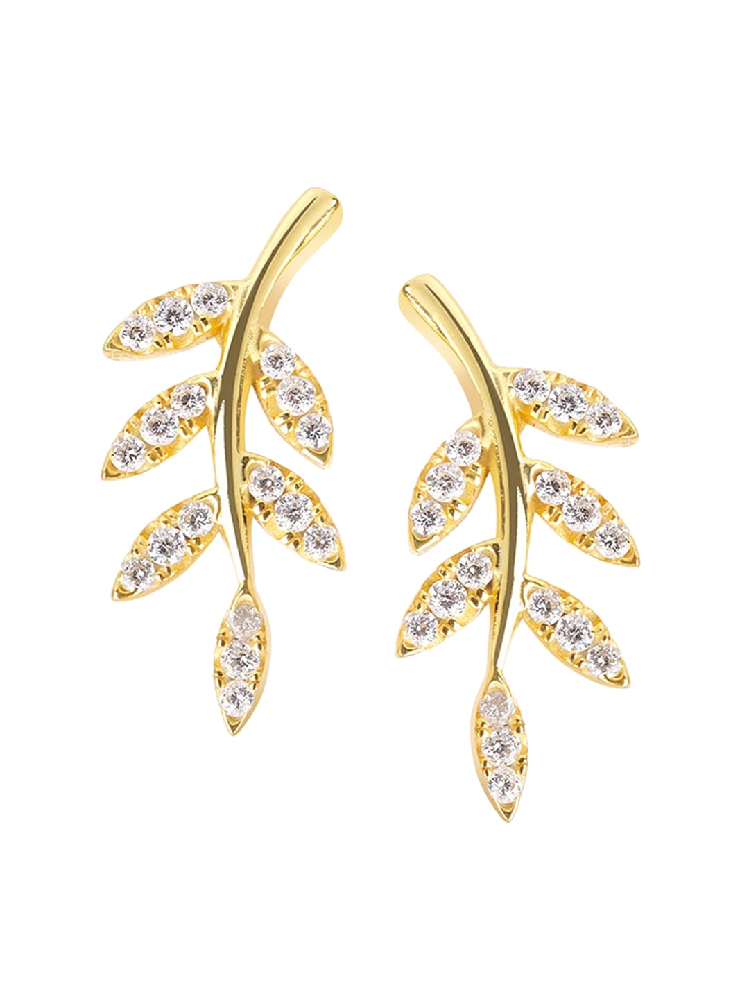 

March by FableStreet 18k Gold-Plated Zircon-Studded Leaf Shaped Studs Earrings, White