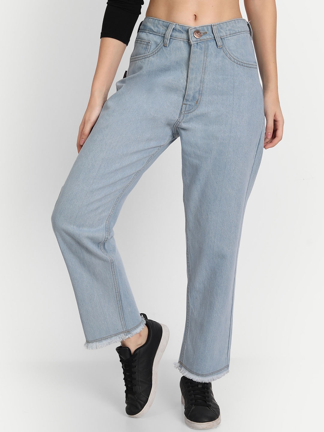 

AngelFab Women Straight Fit High-Rise Cotton Jeans, Blue