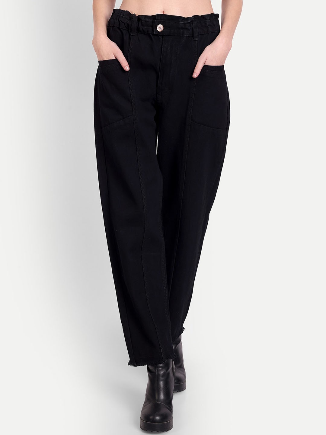 

AngelFab Women Jean Straight Fit High-Rise Cotton Jeans, Black