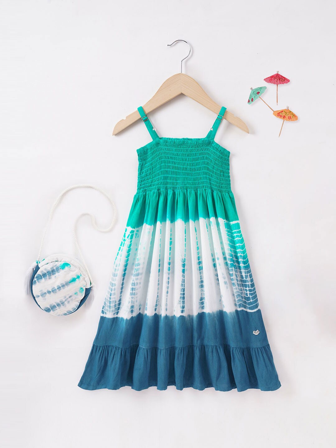 

Ed-a-Mamma Smocked Tie and Dyed Shoulder Straps A-Line Cotton Dress, Green